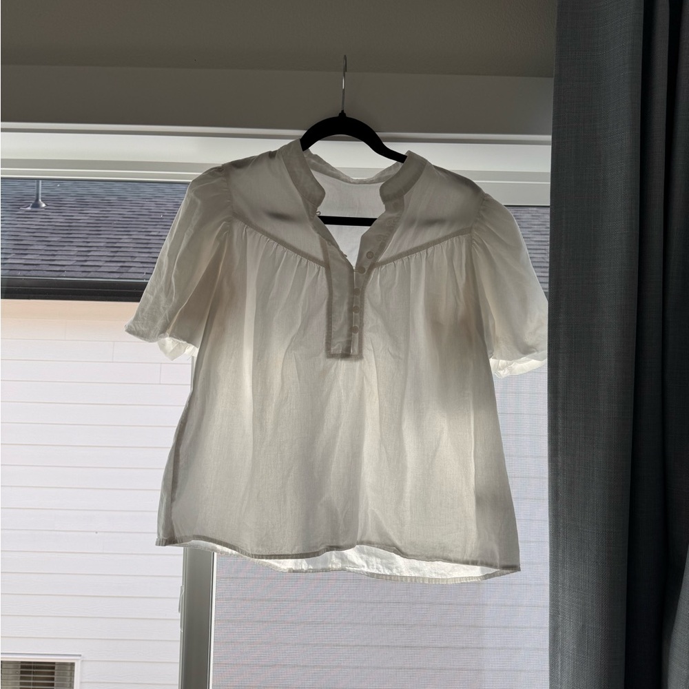 H&M White Short-Sleeve Button-Front Peasant Blouse
